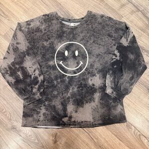 Hayden LA Black Washed Happy Face Long Sleeve Shirt sz small